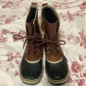 SOREL 10.5 Boots 1964 Brown Black Tie Inserts Leather Rubber 1413041206